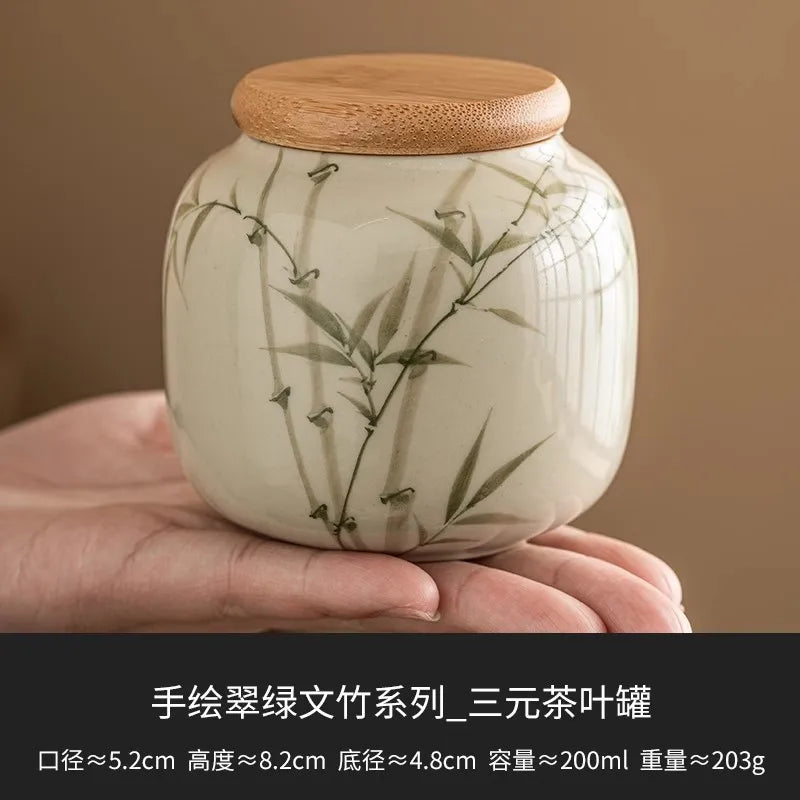 European Ceramic Storage Jar with Cover Hand Painted Flowers for Decoration Tabletop Sealed Tea Canister Kitchen Grain Dispenser